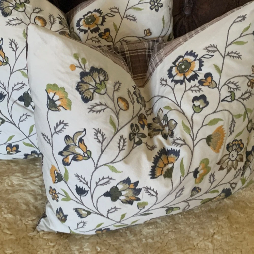 Ikea Alvine‎ lov set of two pillows floral embroidered plaid accent home decor